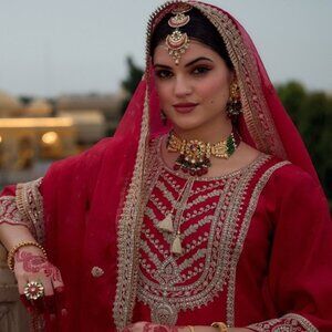 Shivansh Creations Maroon & Gold-Toned Silk Blend Embroidered A-Line Kurta Set